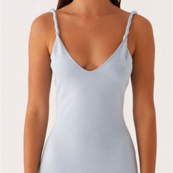 NWT PepperMayo Anastasia Maxi Dress Blue Low Back Twisted Strap Knit Size S/M - Picture 6 of 14